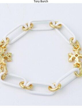 Tory Burch White and Gold Chain-Link Bracelet